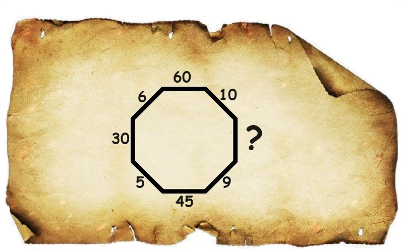 there is one octagon and numbers given to its side from left to right as follow: 5, 30, 6, 60, 10, ?, 9, and 45
