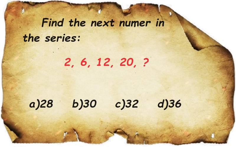 Number series: 2, 6, 12, 20, ?